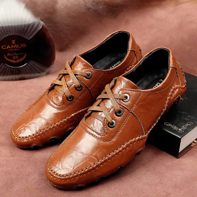 Summer Soft Leather Casual Sneakers For Men Anti-slip Men's Driving Shoes Fashion Brown Lace-up Mens Flat Shoes Plus Size 38-47
Summer Soft Leather Casual Sneakers For Men Anti-slip Men's Driving Shoes Fashion Brown Lace-up Mens Flat Shoes Plus Size 38-47