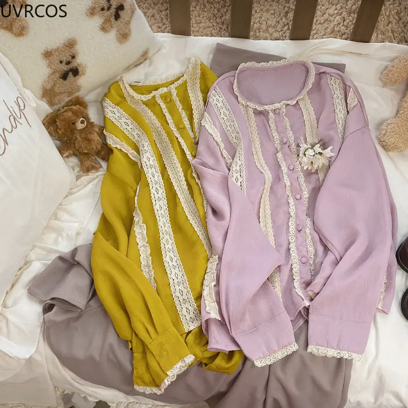 Japanese Victorian Vintage Lolita Blouses Women Kawaii Lace O Neck Puff Long Sleeve Shirts Female Elegant Loose Pink Tops Mujer 
Japanese Victorian Vintage Lolita Blouses Women Kawaii Lace O Neck Puff Long Sleeve Shirts Female Elegant Loose Pink Tops Mujer