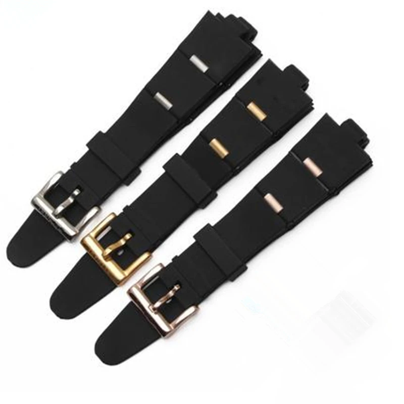 

Ремешок силиконовый для часов BVLG Diagono, резиновый браслет для мужчин и женщин, черный, с серебристой/розовой/золотистой пряжкой, 22 мм, 24 мм