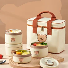 WORTHBUY Portable Lunch Box Set With Insulated Bag 18/8 Stainless Steel Thermal Food Container For Students Aldults