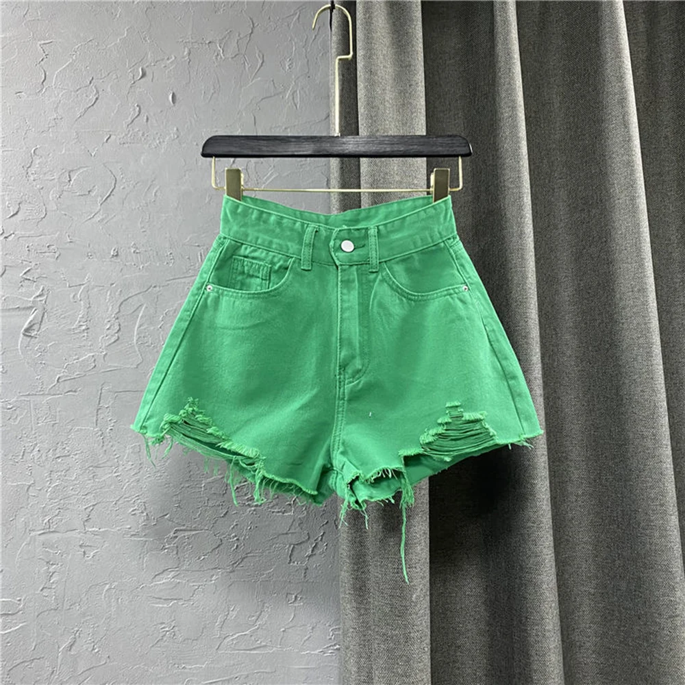Summer New Style Korean Wide Leg Pants Candy Color Ripped Denim Shorts Female High Waist Green A-line Hot Shorts Pants
Summer New Style Korean Wide Leg Pants Candy Color Ripped Denim Shorts Female High Waist Green A-line Hot Shorts Pants
