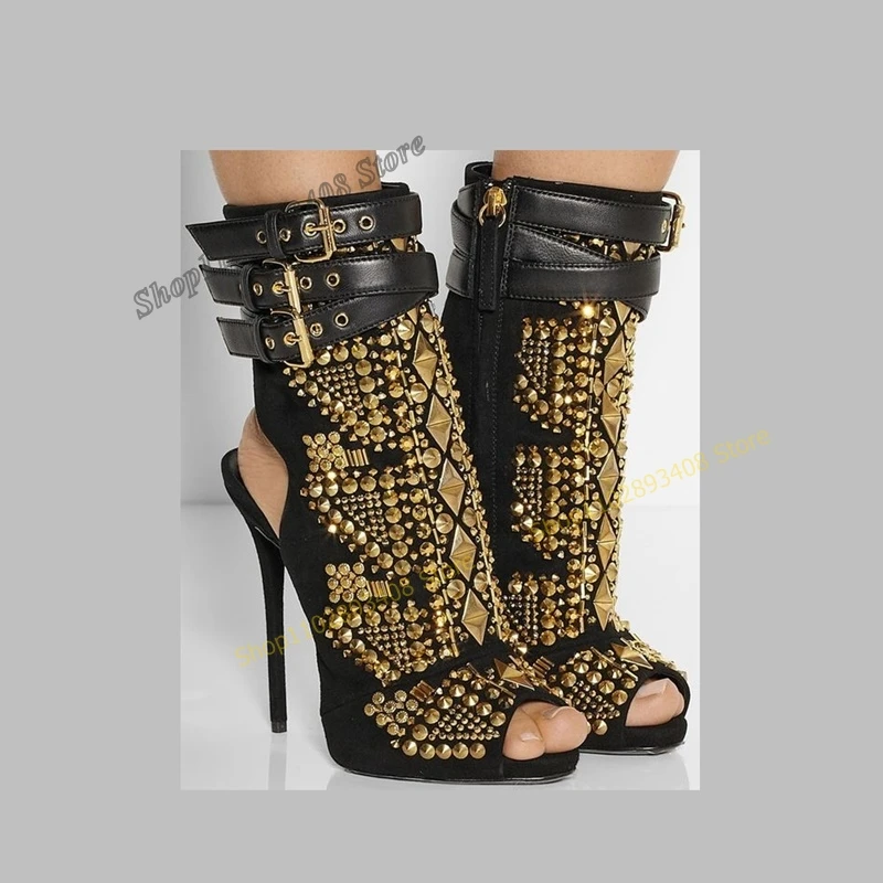 Black Rivet Decor Sandals Boots Buckle Strap Peep Toe Side Zipper Stilettos Heels Women Shoes 2023 Fashion Sexy Zapatillas Mujer
Black Rivet Decor Sandals Boots Buckle Strap Peep Toe Side Zipper Stilettos Heels Women Shoes 2023 Fashion Sexy Zapatillas Mujer