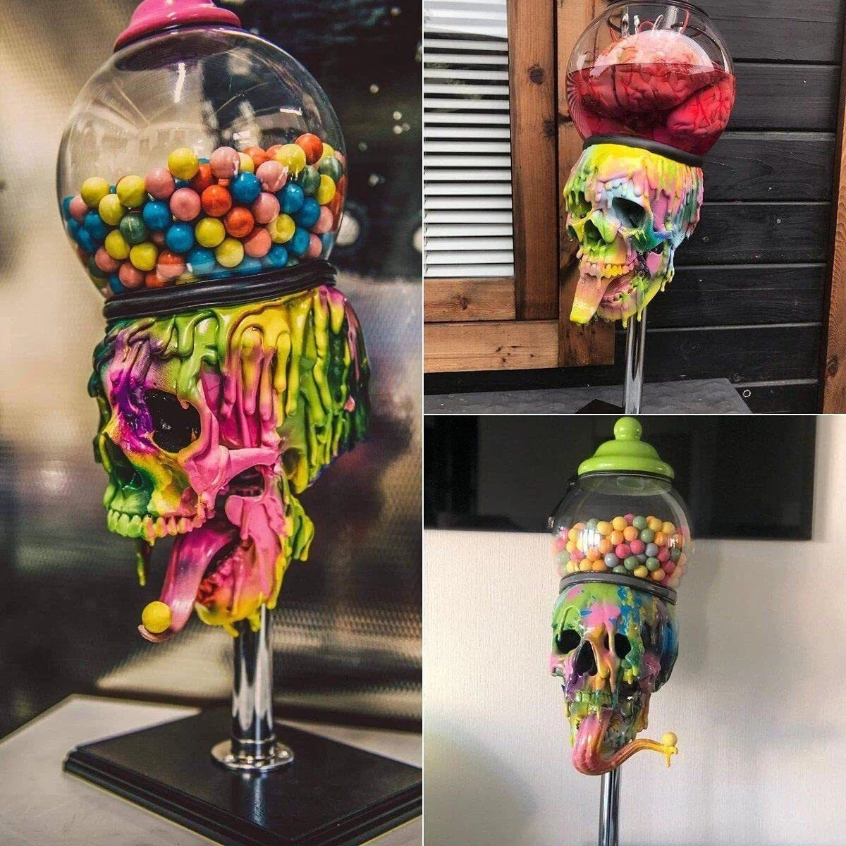 New Skull Bubblegum Machine Skeleton Statue Halloween Resin Craft Colorful Party Candy Jar Horror Table Ornaments Home Decor
New Skull Bubblegum Machine Skeleton Statue Halloween Resin Craft Colorful Party Candy Jar Horror Table Ornaments Home Decor