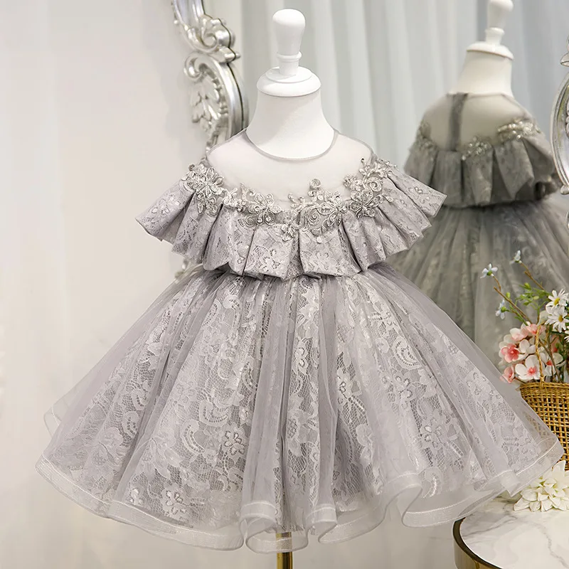 

Flower Lace tulle baby dress for baby 1st birthday party princess tutu flower girl wedding beauty pageant boutique girls' dress