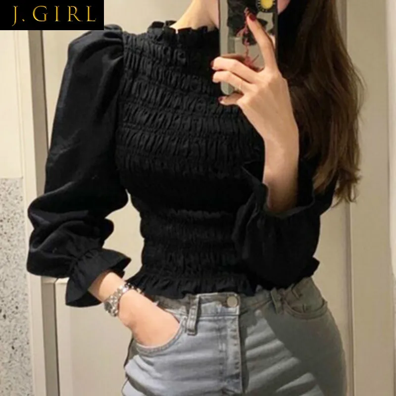 J GIRLS Party Blouse Women Korean Chic Stand Collar Ruched Slim Waist Solid Long Flare Sleeve Shirts Female Casual Blusas
J GIRLS Party Blouse Women Korean Chic Stand Collar Ruched Slim Waist Solid Long Flare Sleeve Shirts Female Casual Blusas