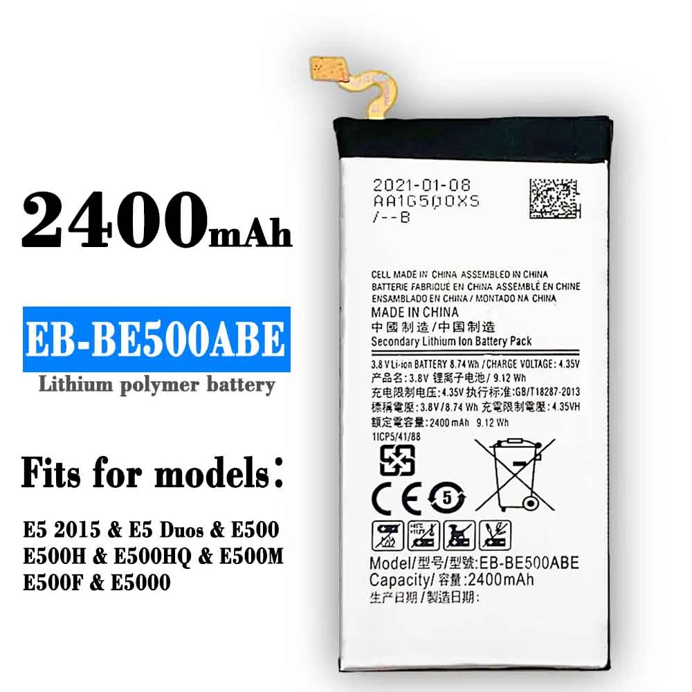 Orginal EB-BE500ABE Replacement 2400mAh Battery For Samsung Galaxy E5 E500 E500H E500F SM-E500 phone Batteries
Orginal EB-BE500ABE Replacement 2400mAh Battery For Samsung Galaxy E5 E500 E500H E500F SM-E500 phone Batteries