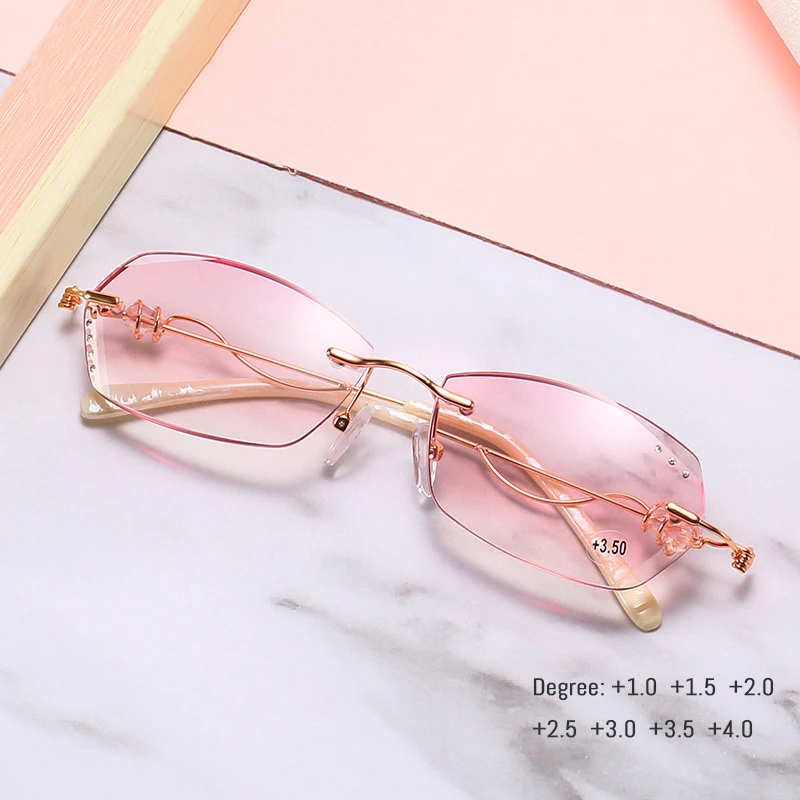 Diamond Cutting Reading Eyeglasses Alloy Rimless Women Pink Gradient Reading Glasses Woman Rhinestone Metal Anti Blue +3.0
Diamond Cutting Reading Eyeglasses Alloy Rimless Women Pink Gradient Reading Glasses Woman Rhinestone Metal Anti Blue +3.0