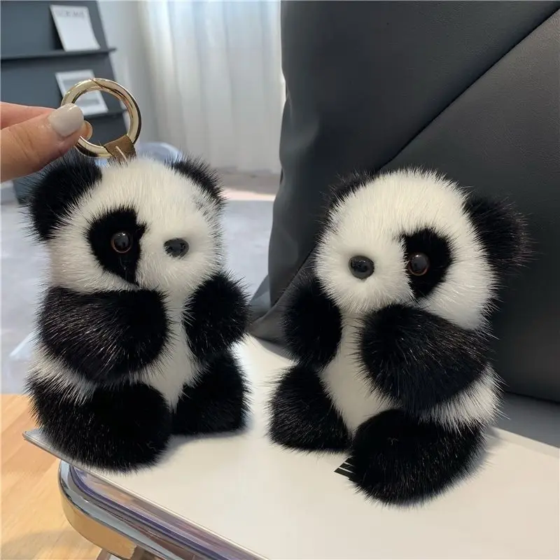 

Panda Car Keys Keychain Phone Charms Luxury Women Keychains Keyring Real Mink Fur Keychain Ladies Woman Accessories Wholesale