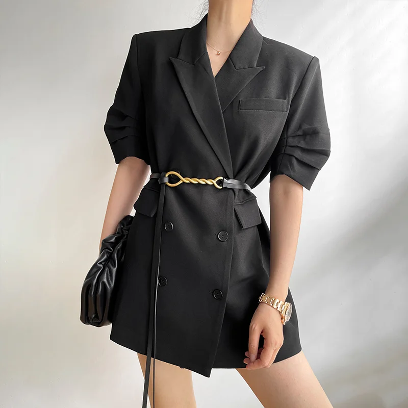 Tops 2023 Summer Ladies Suit Jacket Casual Black White Folded Sleeve Woman Outerwear Bleizer De Mujer
Tops 2023 Summer Ladies Suit Jacket Casual Black White Folded Sleeve Woman Outerwear Bleizer De Mujer