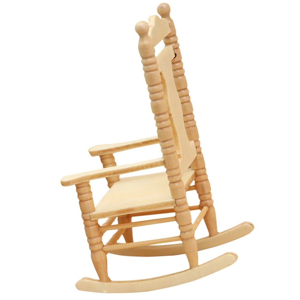

Props House Rocking Chair Retro Home Decor Miniature Stool Wood Furniture Model Crib for dolls Wooden toys
