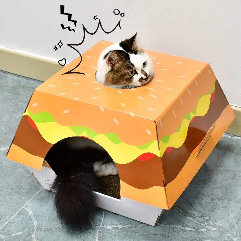 Simple Cartoon Hamburger Shape Corrugated Papper Cat House Semi-closed Breathable Cat Bed Kitten Scratching Board Cat Supplies
Simple Cartoon Hamburger Shape Corrugated Papper Cat House Semi-closed Breathable Cat Bed Kitten Scratching Board Cat Supplies