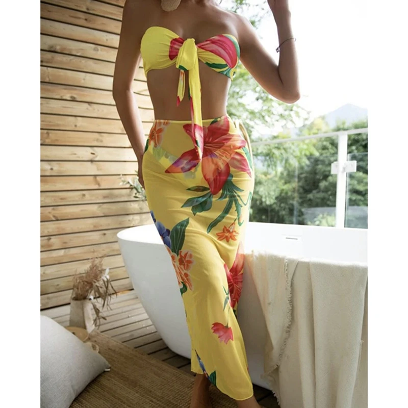 Women 3PCS Swimsuits Bandeau Floral Print Biquinis Bandage Padded Top Low Waist Briefs+Mesh Wrap Cover Ups Sexy Beach Bikini Set
Women 3PCS Swimsuits Bandeau Floral Print Biquinis Bandage Padded Top Low Waist Briefs+Mesh Wrap Cover Ups Sexy Beach Bikini Set