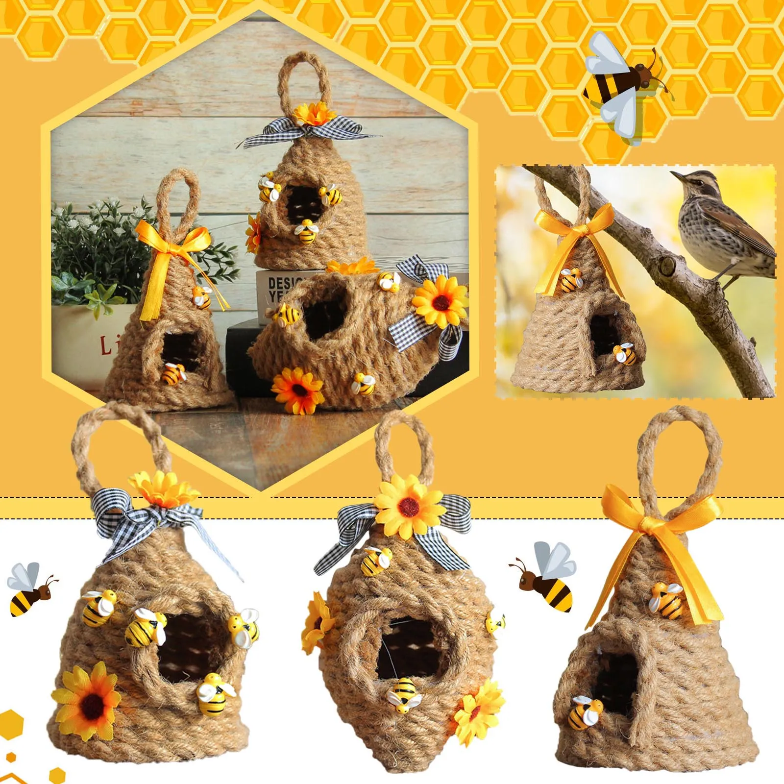 

Adorable Jute Beehive Ornaments Handmade Honeycomb Home Garden Farmhouse Decorations Gifts For Housewarming Bee Themed Party