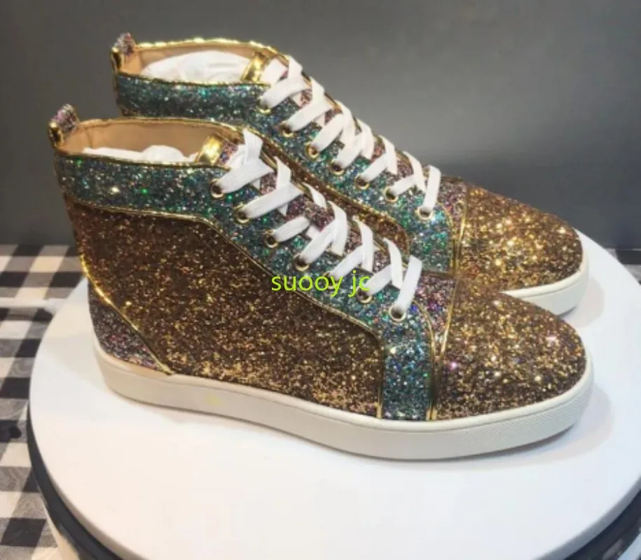 Sequined Cloth Red sole shoes High Top Flats Shoes Men Mixed Color Leisure Shoes For Men Hip Hop Glitter Zapatillas Hombre
Sequined Cloth Red sole shoes High Top Flats Shoes Men Mixed Color Leisure Shoes For Men Hip Hop Glitter Zapatillas Hombre