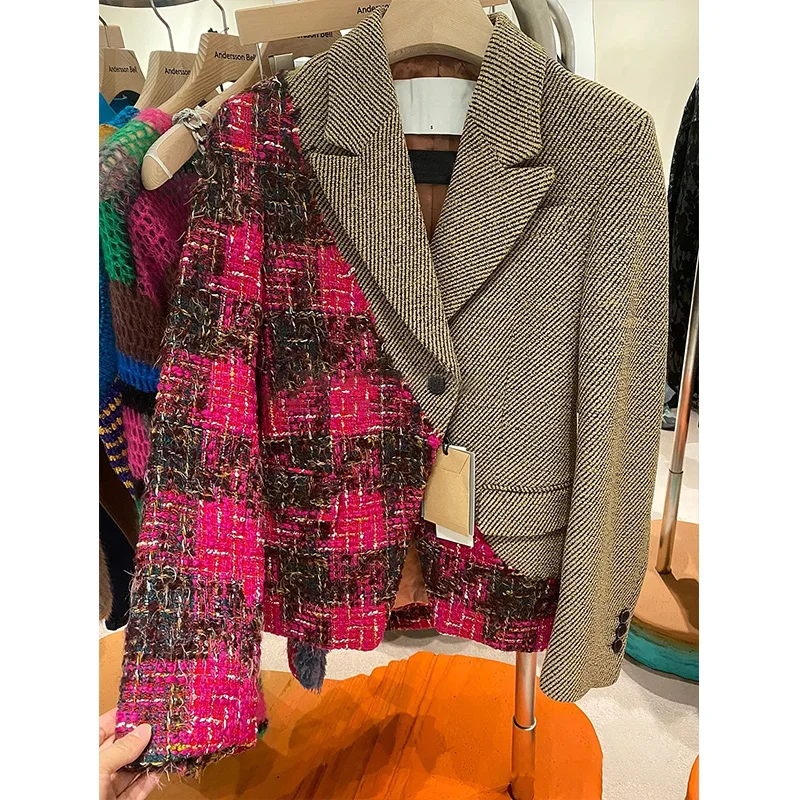 Suit Jacket Women's Early Autumn New French Design Asymmetrical Tweed Plaid Stitching Suit Coat
Suit Jacket Women's Early Autumn New French Design Asymmetrical Tweed Plaid Stitching Suit Coat