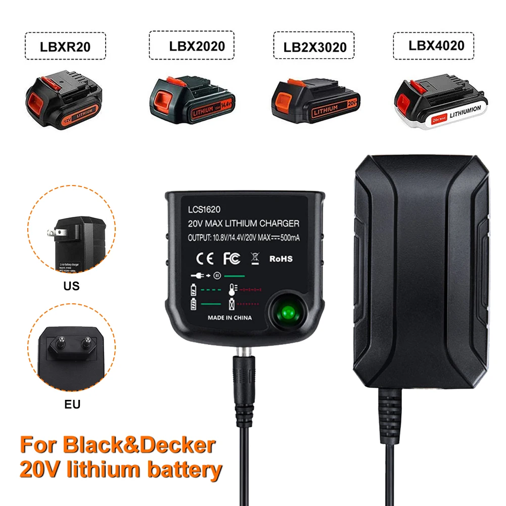 20 Volt Lithium Battery Charger Compatible with 20V Lithium Battery Charger for Black&Decker 20V Lithium Battery EU/US Adaptor
20 Volt Lithium Battery Charger Compatible with 20V Lithium Battery Charger for Black&Decker 20V Lithium Battery EU/US Adaptor