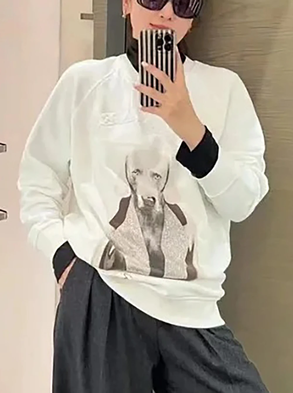 Rowling Mirror Hound Print Hot Drill Sweatshirt Women Long Sleeve O Neck Cotton Tops Female Casual Streetwear
Rowling Mirror Hound Print Hot Drill Sweatshirt Women Long Sleeve O Neck Cotton Tops Female Casual Streetwear