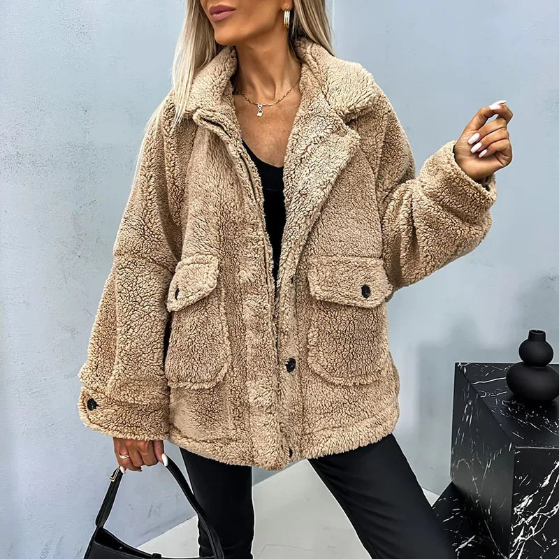 Fashion Casual Long Sleeve Short Jacket Autumn Winter Lapel Solid Color Fleece Warm Coat New Elegant Single-breasted Loose Coats
Fashion Casual Long Sleeve Short Jacket Autumn Winter Lapel Solid Color Fleece Warm Coat New Elegant Single-breasted Loose Coats