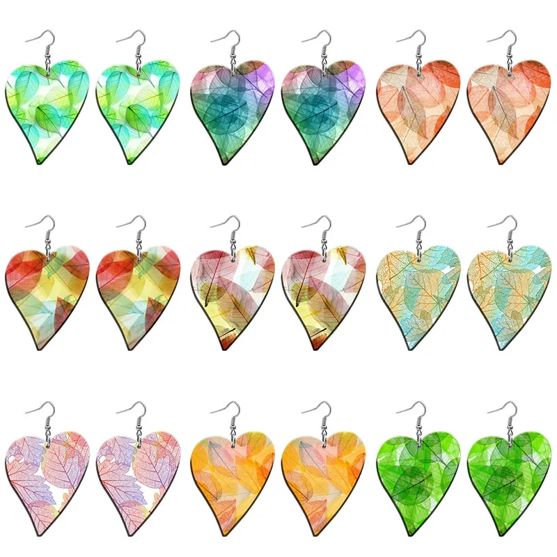 Colorful Leaves Acrylic Heart Drop Earrings For Women Stainless Steel Piercing Ear Hooks Jewelry Girls' Gift Z1880 
Colorful Leaves Acrylic Heart Drop Earrings For Women Stainless Steel Piercing Ear Hooks Jewelry Girls' Gift Z1880