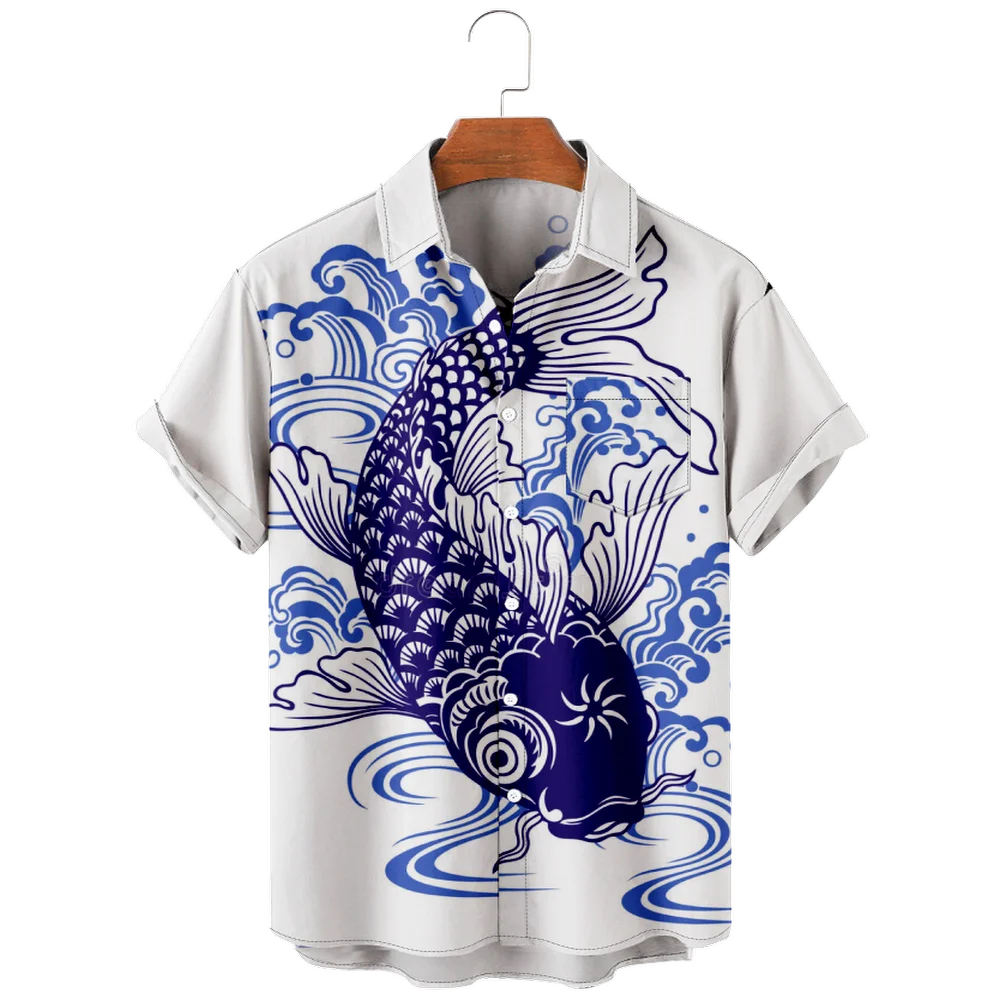 Blue fish print Japanese shirt, fashionable and casual Hawaiian beach style, men's shirt
Blue fish print Japanese shirt, fashionable and casual Hawaiian beach style, men's shirt