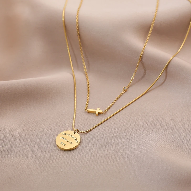 Titanium steel double necklace tide female clavicle chain net red COINS gold necklace pendant niche contracted cross
Titanium steel double necklace tide female clavicle chain net red COINS gold necklace pendant niche contracted cross