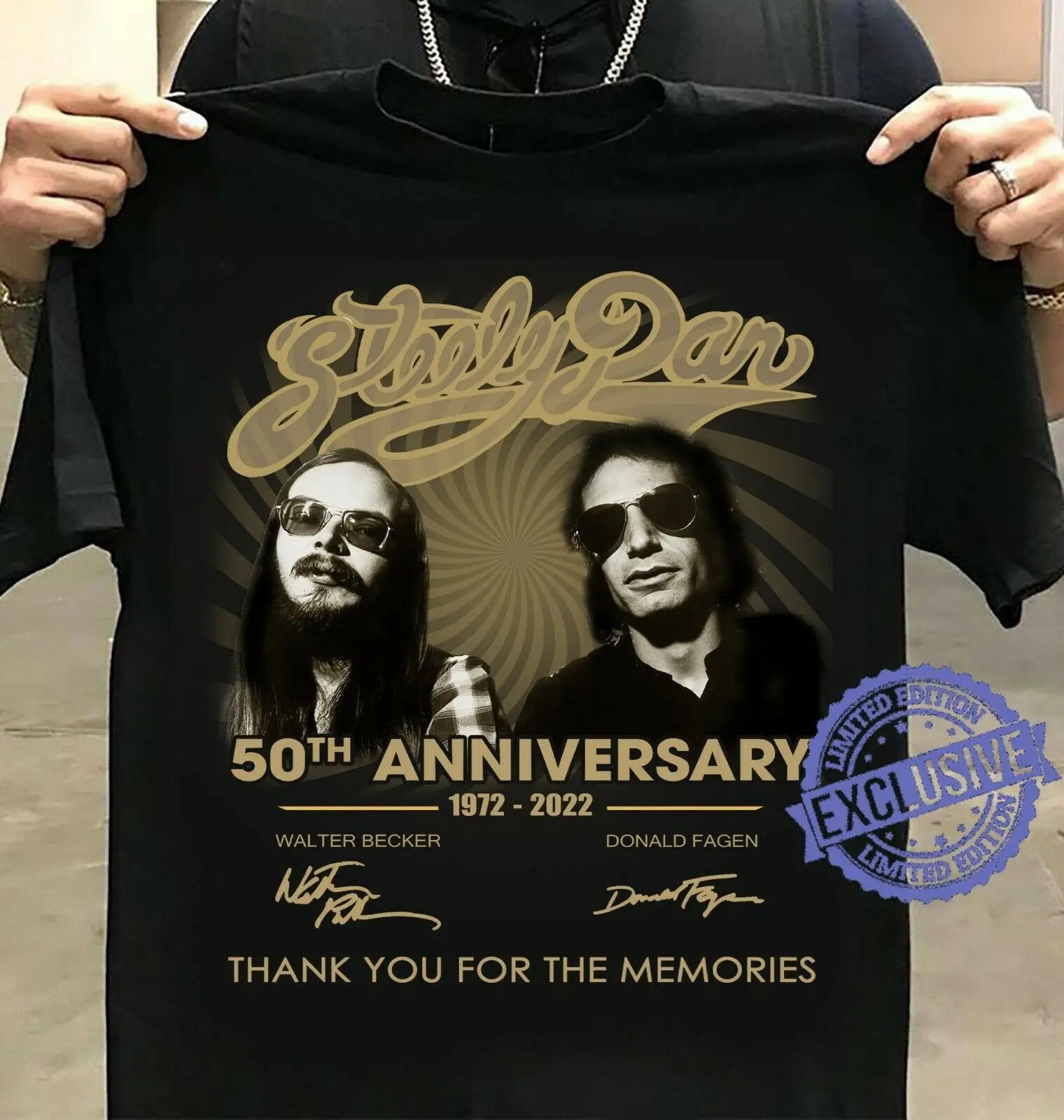 

Vintage Steely Dan 50th Anniversary 1972 2022 Men T-shirt Black Cotton Unisex All Sizes