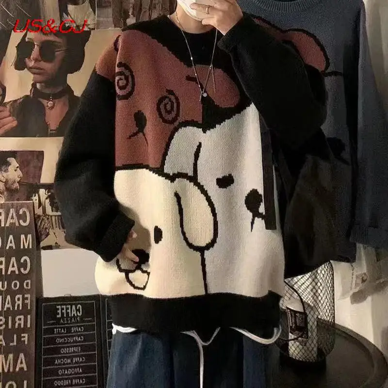 Autumn Winter Fashion Cartoon Puppy O-neck Print Knit Sweater Harajuku Loose Tops Collegiate Style Versatile Pullover Men Women
Autumn Winter Fashion Cartoon Puppy O-neck Print Knit Sweater Harajuku Loose Tops Collegiate Style Versatile Pullover Men Women