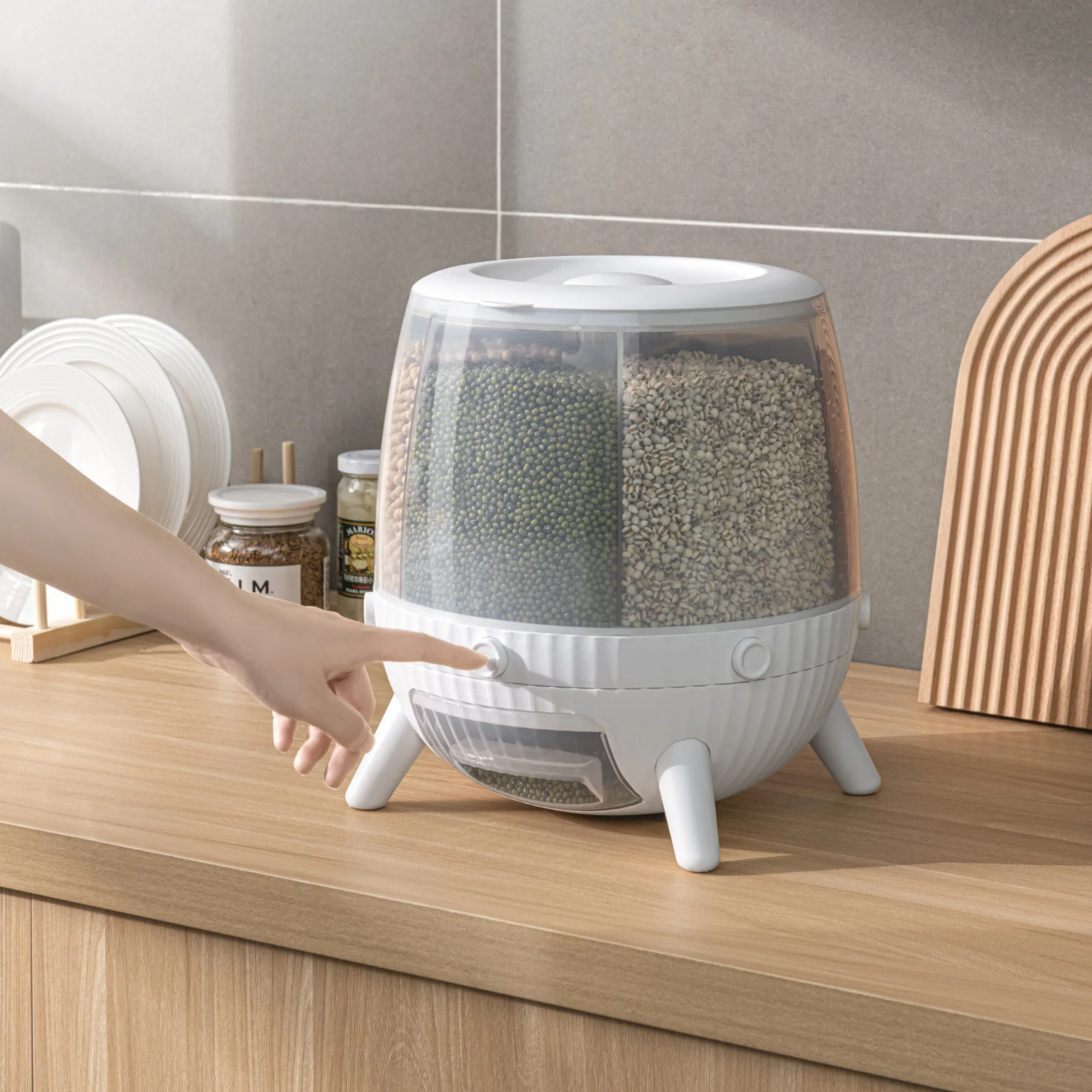 New 6 Grids Rotating Rice Dispenser Grain Storage Container Transparent Food Storage Bucket Sealed Rice Bucket for Grains
New 6 Grids Rotating Rice Dispenser Grain Storage Container Transparent Food Storage Bucket Sealed Rice Bucket for Grains
