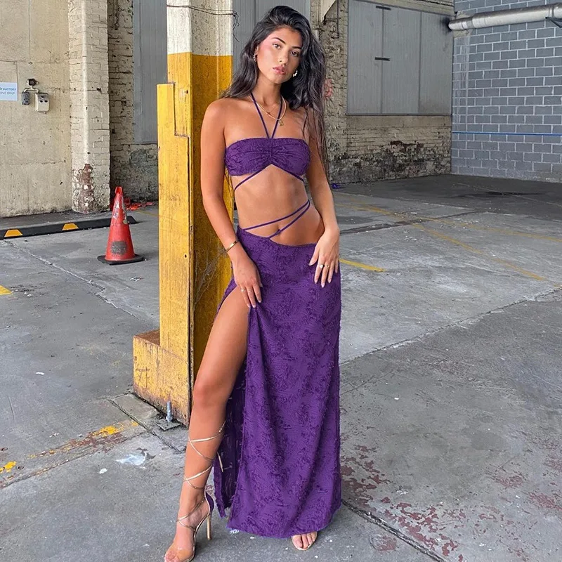 Adogirl Fashion Summer 2 Piece Sets Women Backless Halter Neck Crop Top + High Slit Skirt Outfits Purple Frayed Matching Sets
Adogirl Fashion Summer 2 Piece Sets Women Backless Halter Neck Crop Top + High Slit Skirt Outfits Purple Frayed Matching Sets