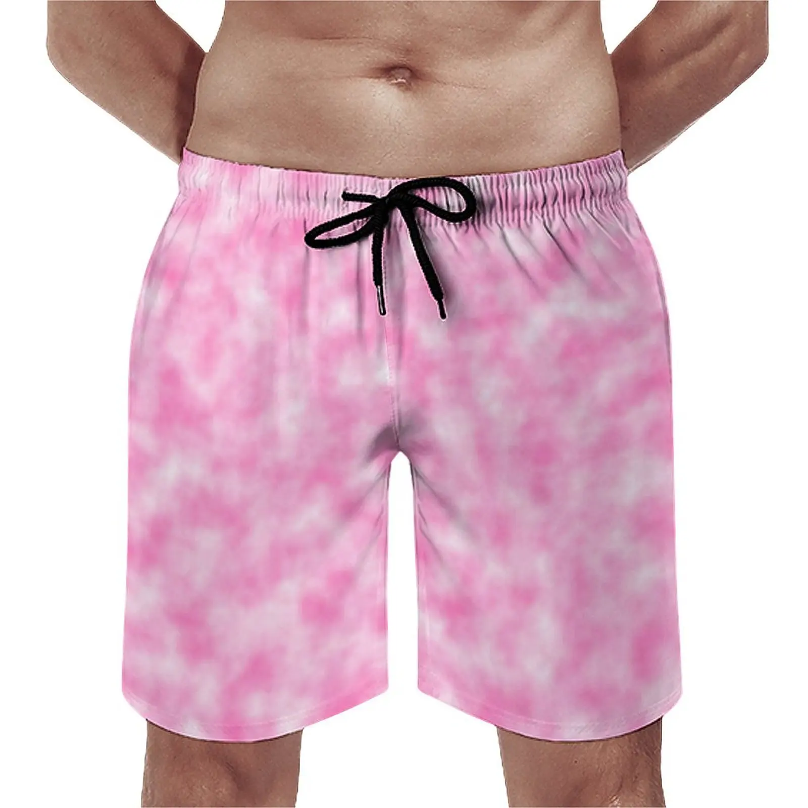 

Pink And White Tie Dye Board Shorts Summer Marble Print Cute Beach Shorts Men Sports Surf Quick Dry Graphic Swimming Trunks