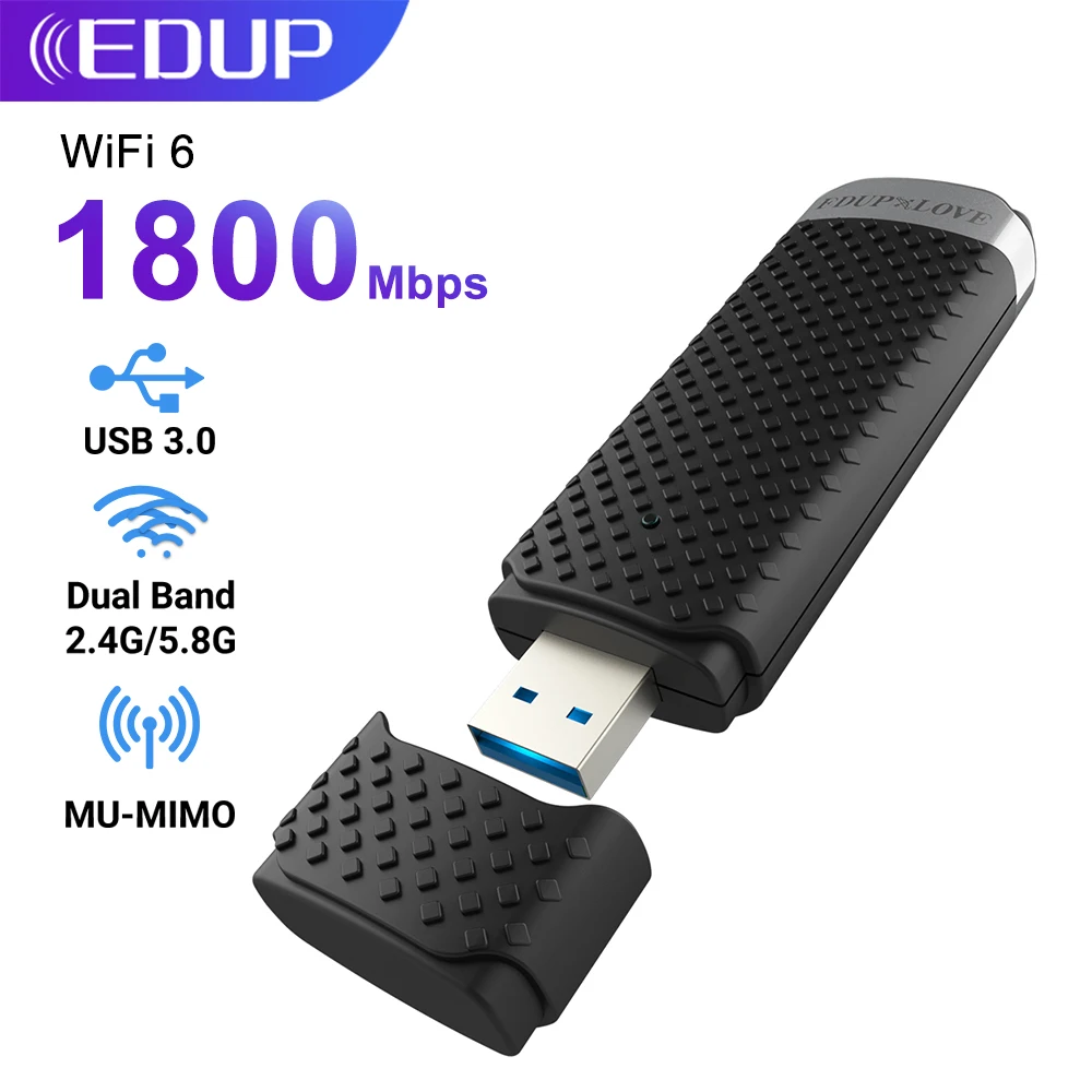 USB Wi-Fi адаптер EDUP 1800 Мбит/с, WiFi6, беспроводная Двухдиапазонная сетевая карта, Портативный USB 3,0 адаптер с крышкой для Windows 10 11 Linux
USB Wi-Fi адаптер EDUP 1800 Мбит/с, WiFi6, беспроводная Двухдиапазонная сетевая карта, Портативный USB 3,0 адаптер с крышкой для Windows 10 11 Linux