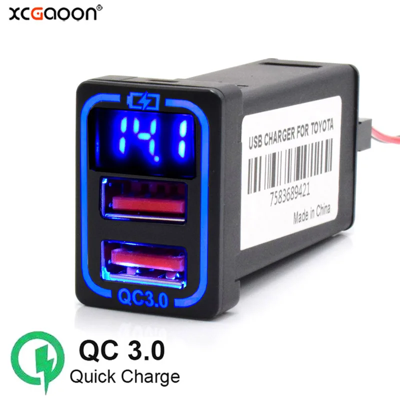 

QC3.0 Quick Charge USB Interface Socket Car Charger Adapter with Voltmeter for TOYOTA Output Power 36W Max Input Voltage 12V 24V