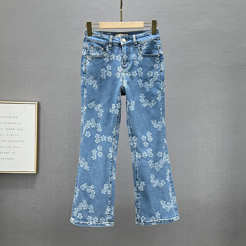 Women's Cropped Jeans 2022 Summer New Elastic High Waist Jean Female Lady Ethnic Style Jacquard Denim Pants Fashion Blue Trouser
Women's Cropped Jeans 2022 Summer New Elastic High Waist Jean Female Lady Ethnic Style Jacquard Denim Pants Fashion Blue Trouser