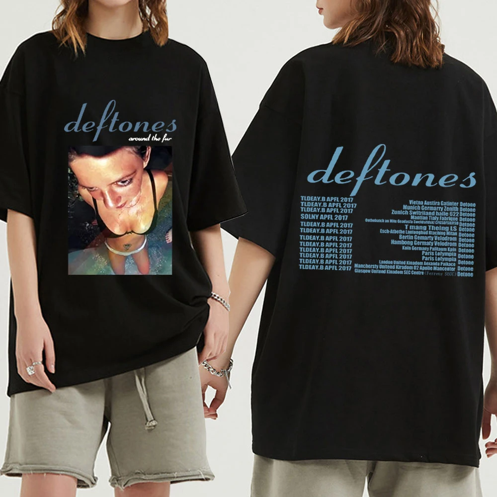 

Новинка, мужские и женские футболки Deftones Round The Fur Tour, уличная одежда с принтом, модная футболка большого размера, футболки из чистого хлопка в...