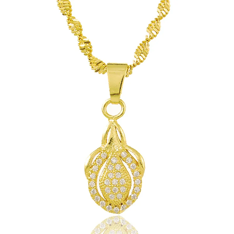 

Genuine 24k Gold Necklace inlaid Zircon Crystal Pendant Water Ripple Necklace Electroplating Gold jewelry wedding gift for woman