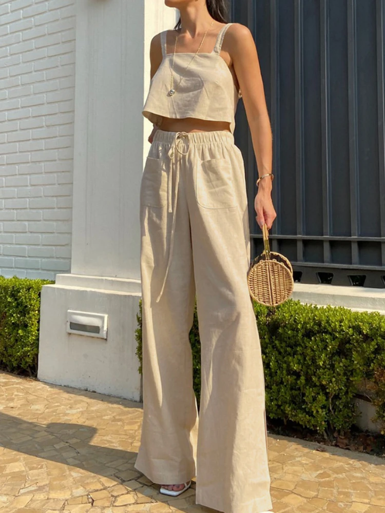 LY VAREY LIN New Summer Women Fashion Two Piece Set Backless Lace-up Camisole Top+elastic High Waist Pockets Wide Leg Pants Suit
LY VAREY LIN New Summer Women Fashion Two Piece Set Backless Lace-up Camisole Top+elastic High Waist Pockets Wide Leg Pants Suit