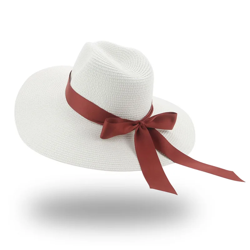 

Hats for Women Beach Hat Big Brim 11cm Panamas Solid Bowknot Straw Hat Summer Sun Hat Khaki Black White Bucket Hat Chapeau Femme