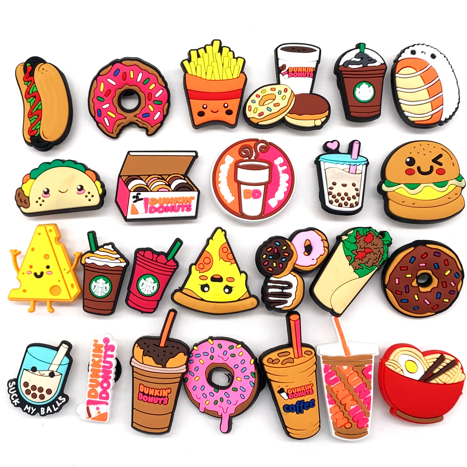 

1pc Cute Cartoon Foods and Drinks PVC Croc Charms JIBZ Fit Clog Sandals Garden Shoe Decoration Accessories Kids Party Gift