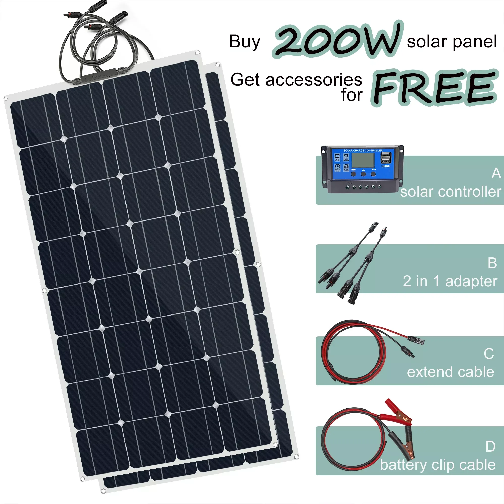 Buy 1 Get 1 Free 200W Flexible Solar Panel 20A Solar Controller Cables Module for Car/RV/Boat Vans Camping 12V 24V Solar Battery
Buy 1 Get 1 Free 200W Flexible Solar Panel 20A Solar Controller Cables Module for Car/RV/Boat Vans Camping 12V 24V Solar Battery