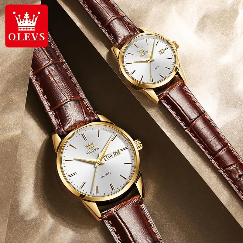OLEVS Couple Watches Set Men Women Quartz Watch Mens Womens Genuine Leather Strap Luxury Gold Plated Case Lover Watch Gift 6898
OLEVS Couple Watches Set Men Women Quartz Watch Mens Womens Genuine Leather Strap Luxury Gold Plated Case Lover Watch Gift 6898