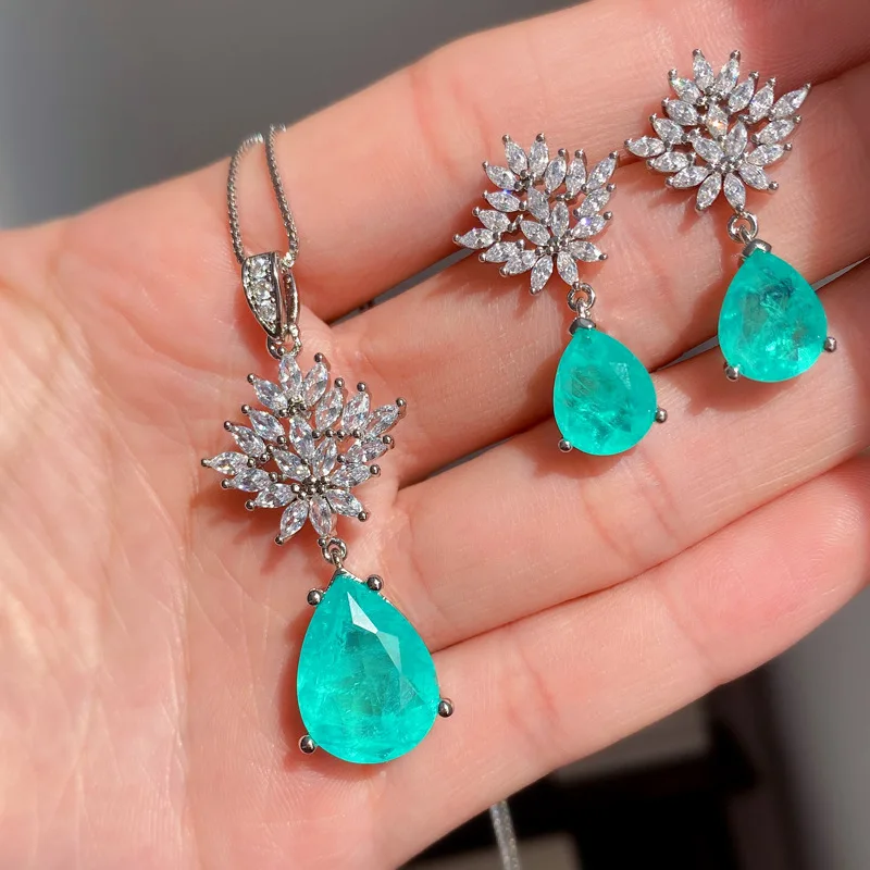 Paraiba Gemstone Water Droplet Snowflake Pendant Earrings 2023 Trend Leaf Necklace Jewelry Women Cocktail Wedding Party Gift
Paraiba Gemstone Water Droplet Snowflake Pendant Earrings 2023 Trend Leaf Necklace Jewelry Women Cocktail Wedding Party Gift