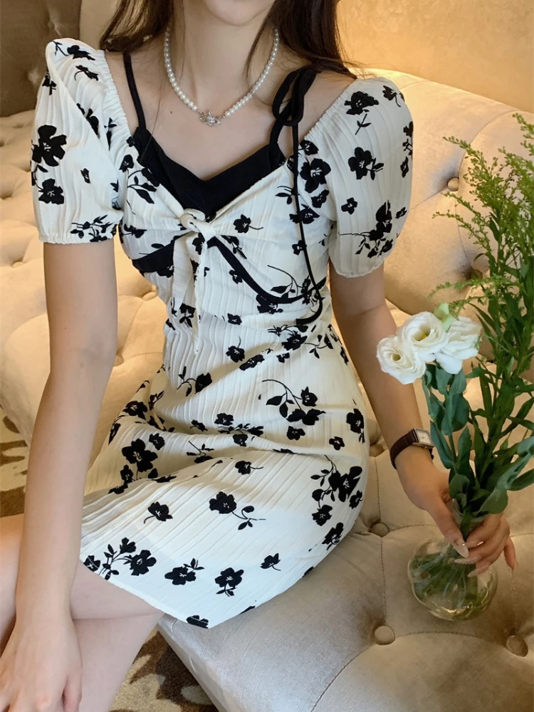Korean Style Dress Ladies French Bow Texture Floral Dresses Women Sweet First Love Small Tea Break Robe Short Sleeve Vestidos
Korean Style Dress Ladies French Bow Texture Floral Dresses Women Sweet First Love Small Tea Break Robe Short Sleeve Vestidos