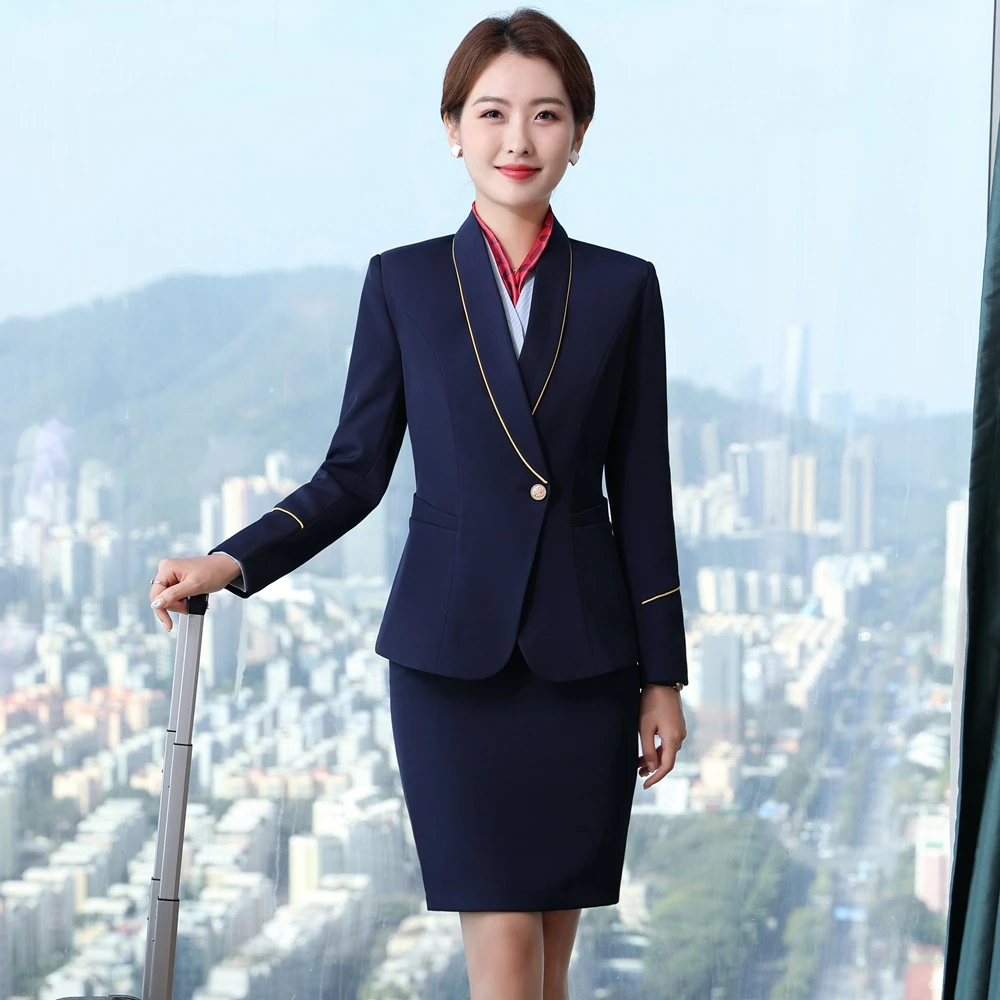 Korean Style Spring Autumn Women Skirt Suits 2 Piece Set Office Ladies Blazer Navy Blue Business Work Wear Stewardess Uniform
Korean Style Spring Autumn Women Skirt Suits 2 Piece Set Office Ladies Blazer Navy Blue Business Work Wear Stewardess Uniform