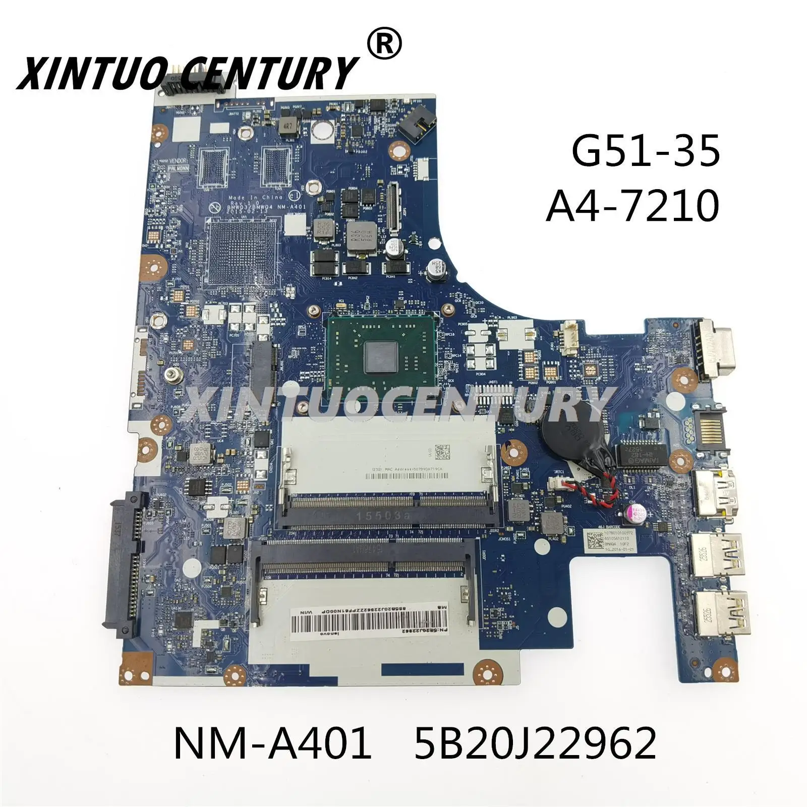BMWQ3 BMWQ4 NM-A401 5B20J22962 placa principal For Lenovo ideapad G51-35 portátil placa-mãe A4-7210 CPU 100% test
BMWQ3 BMWQ4 NM-A401 5B20J22962 placa principal For Lenovo ideapad G51-35 portátil placa-mãe A4-7210 CPU 100% test