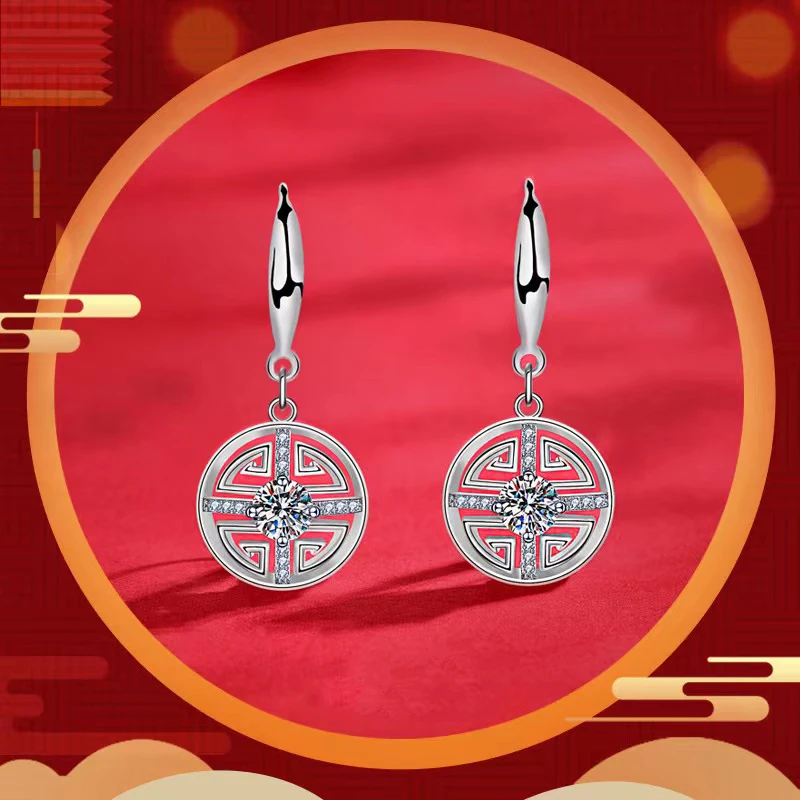 

Trendy S925 Silver 0.5ct D Color VVS1 Money Coin Moissanite Drop Earrings Women Jewelry Plated 18k Gold Pass Diamond Tester Gift