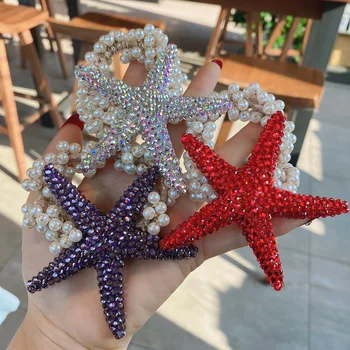 New Colored Starfish Star Rhinestones Elastic Hair Bands Headdress New Shiny Star Hair Ties Ponytail Holders Girls Headdress