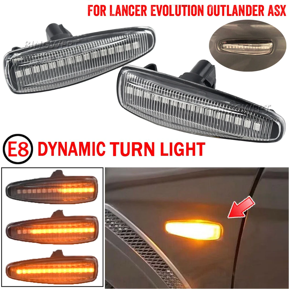 

1pair For Mitsubishi Lancer Evolution Evo X Outlander Sport RVR ASX Mirage 2014+ LED Side Dynamic Turn Signal Light Marker Lamp