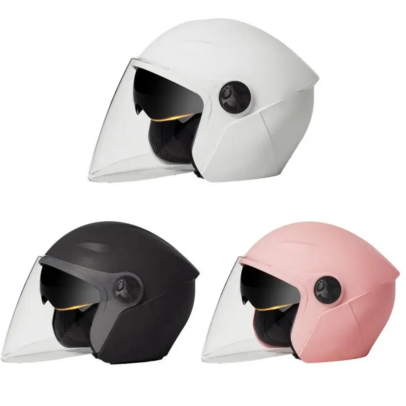 

Мотоциклетный шлем с двойными линзами, защитный шлем для скутера, электрического велосипеда, с открытым лицом, для взрослых мужчин и женщин