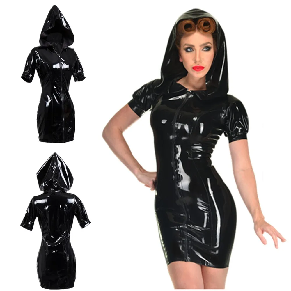S-XXXL Women Sexy Wet Look Latex PVC Hooded Mini Dress Black Shiny Faux PU Leather ZipperClubwear Party Show Dress
S-XXXL Women Sexy Wet Look Latex PVC Hooded Mini Dress Black Shiny Faux PU Leather ZipperClubwear Party Show Dress