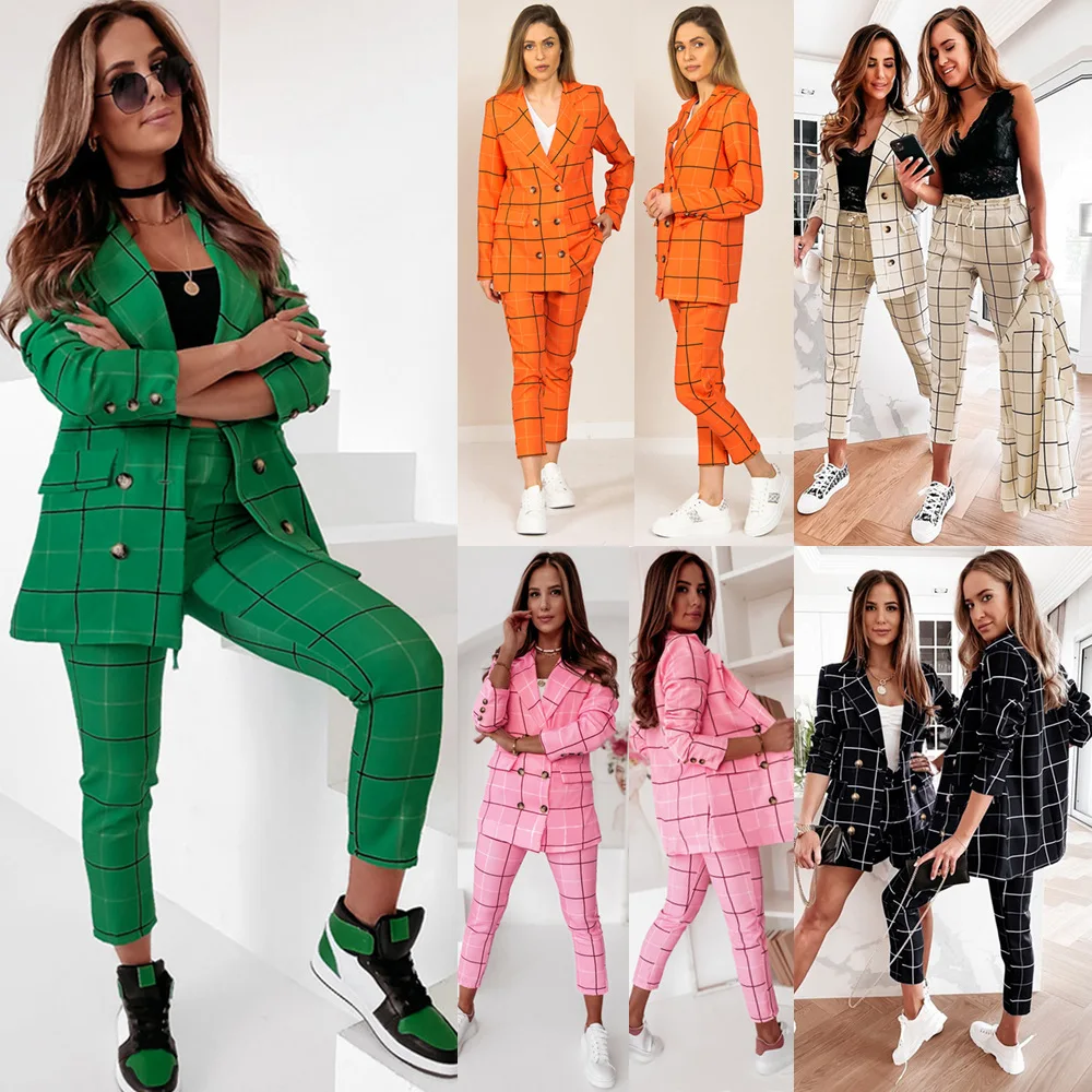 Office Lady Lattice Double Breasted Suit Jacket & Trousers Set 2022 Autumn Winter New Solid Long Sleeve Coat Pants Two Piece Set
Office Lady Lattice Double Breasted Suit Jacket & Trousers Set 2022 Autumn Winter New Solid Long Sleeve Coat Pants Two Piece Set